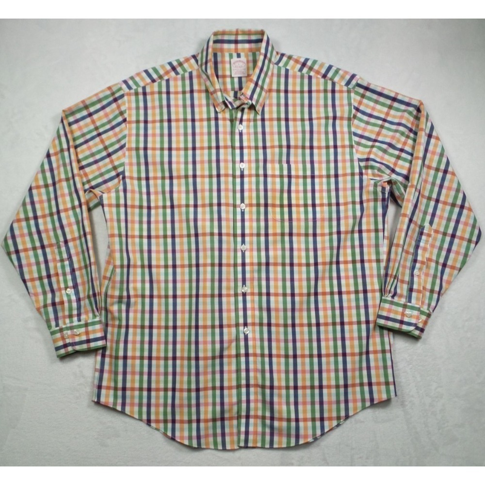 Brooks Brothers Shirt Mens Size Large Multicolor Plaid Button Down Supima Cotton